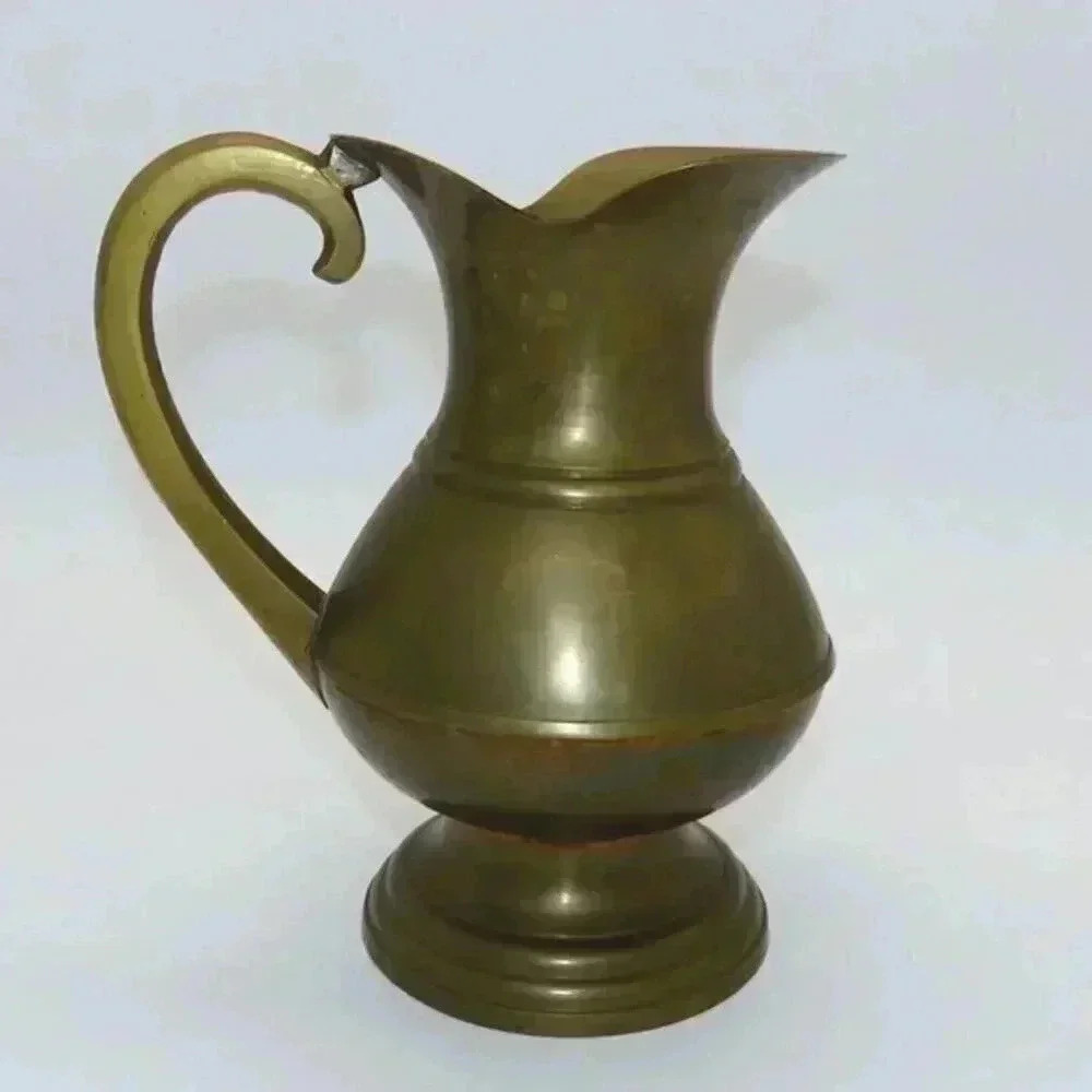 Vintage Solid Brass Pitcher Vase Made in India Signed P.182.Plain